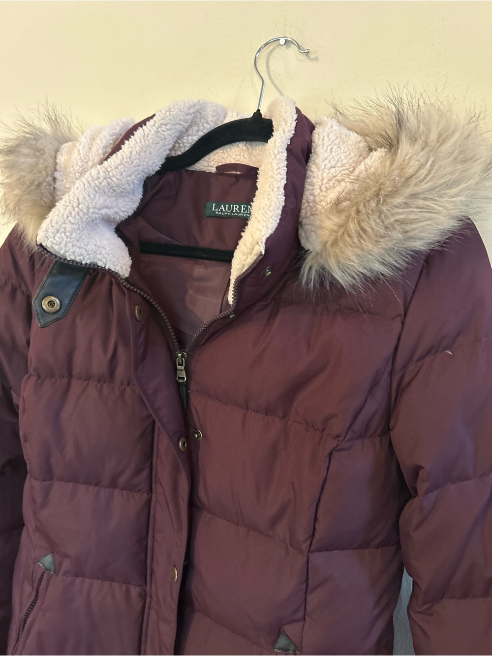 Ralph Lauren Women’s Down Fill Faux Fur Detachable Hood Purple Puff Jacket M - Picture 6 of 13